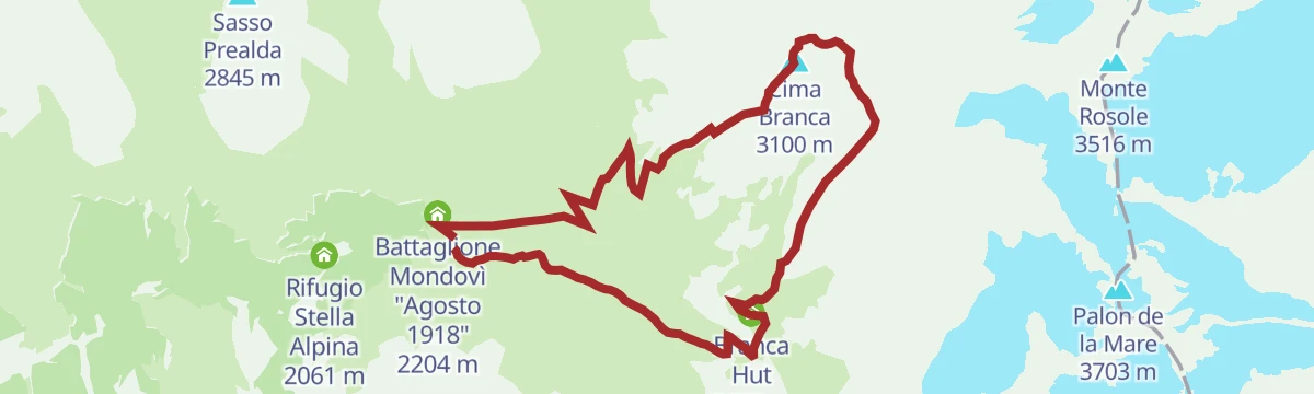 Route map: Cima Branca Ring and Vallone delle Rosole